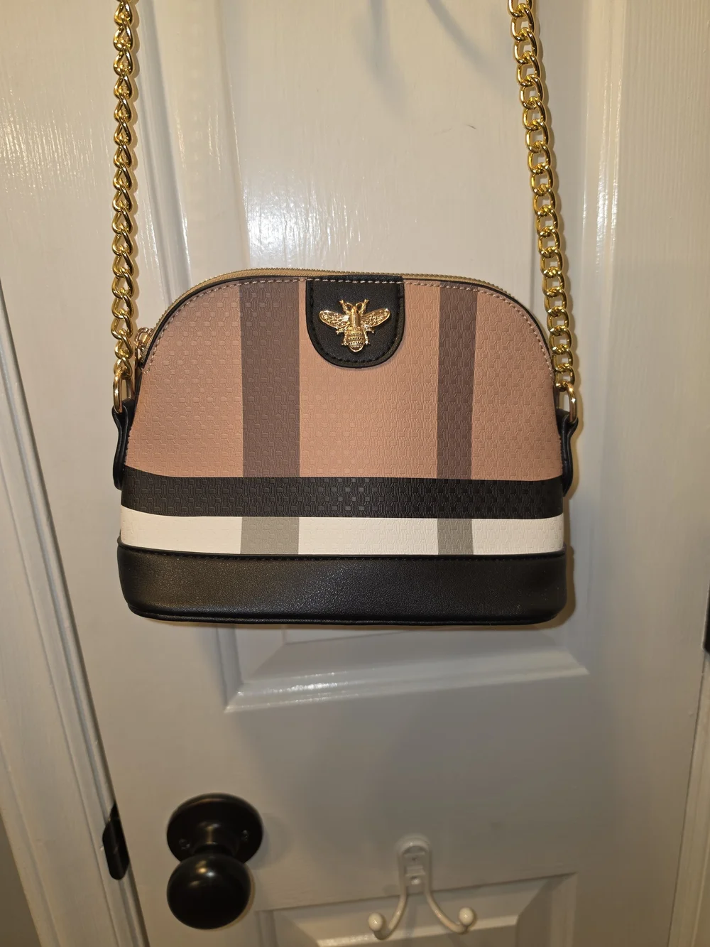 Bee-Emblem Tan and Black Crossbody Bag - Picture 2 of 2